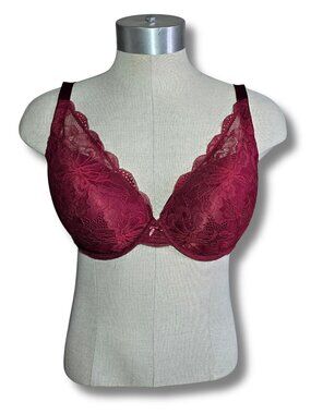 NWT Auden 40DDD/40F Push-Up Plunge Coverage Underwire Bra Wine Red